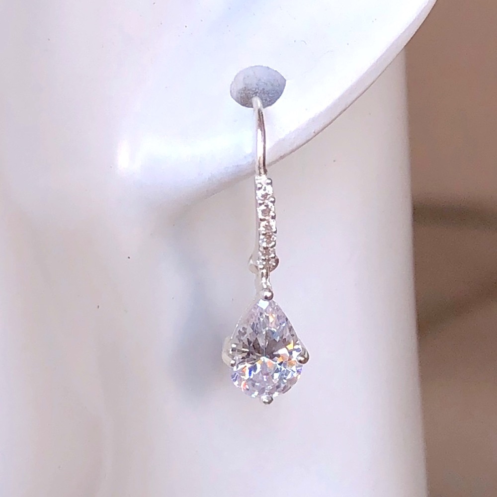 Diamond (Sim) Drop Sterling Silver Earrings - Picture 3 of 13